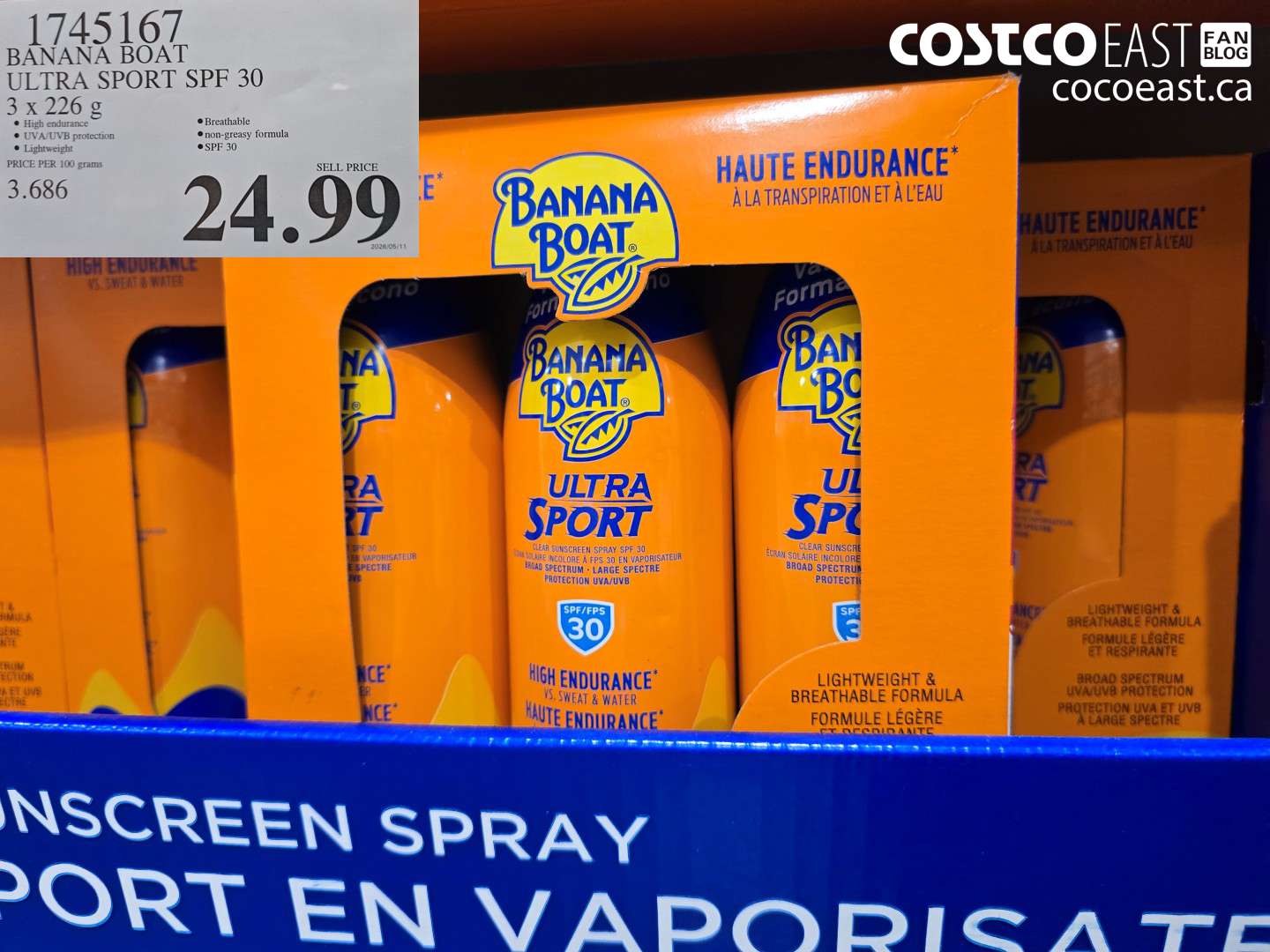 1745167 BANANA BOAT ULTRA SPORT SPF 30 3 X 226 G $24.99