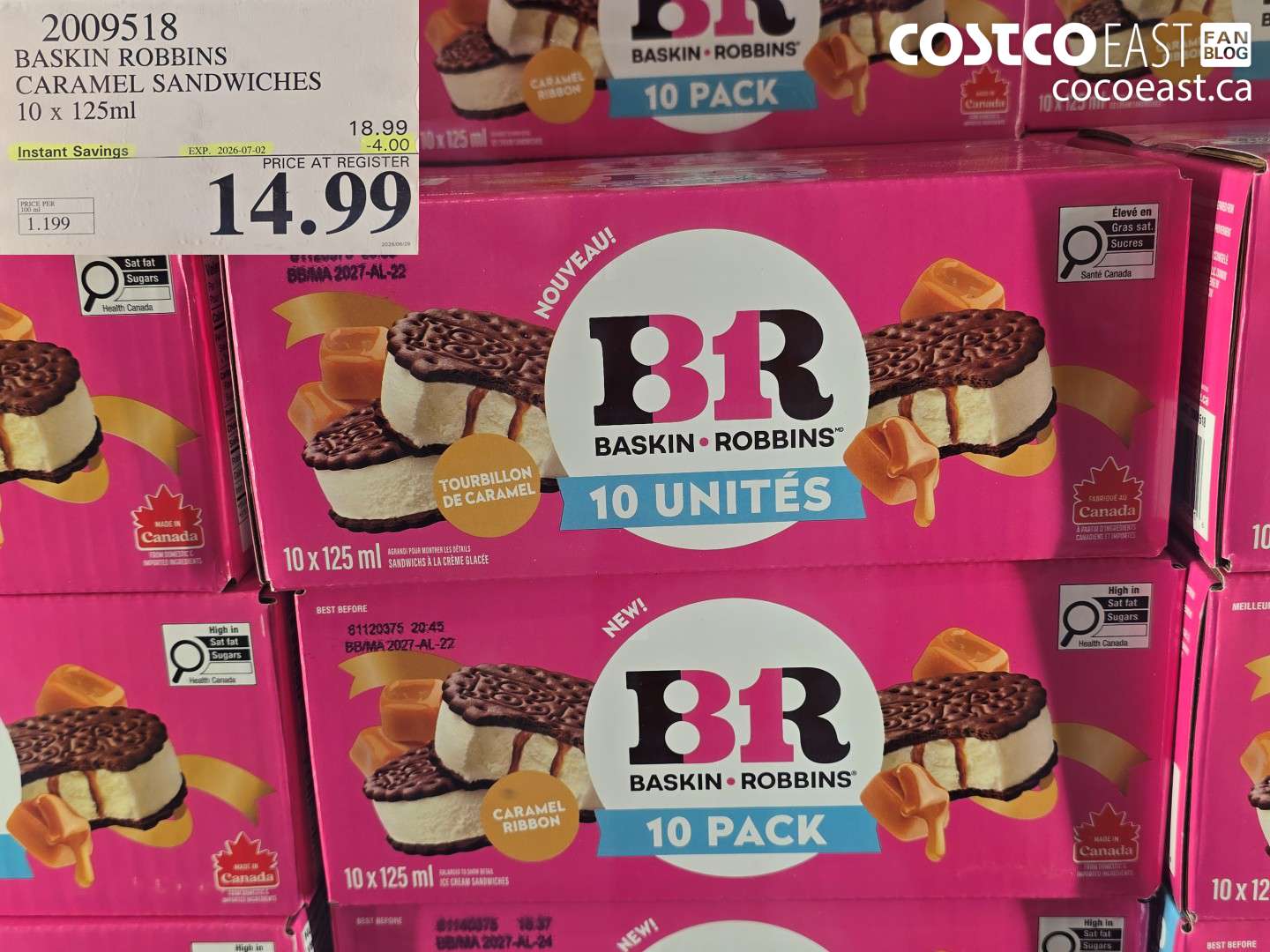 2009518 BASKIN ROBBINS CARAMEL SANDWICHES 10 X 125ML ($4.00 INSTANT SAVINGS EXPIRES ON 2026-07-02) $14.99