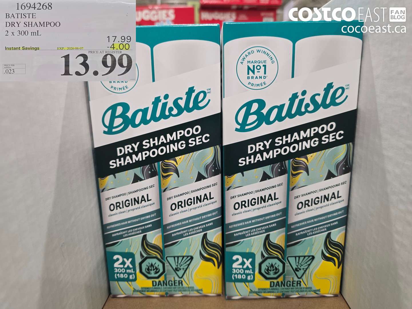 1694268 BATISTE DRY SHAMPOO 2 X 300 ML ($4.00 INSTANT SAVINGS EXPIRES ON 2026-06-07) $13.99