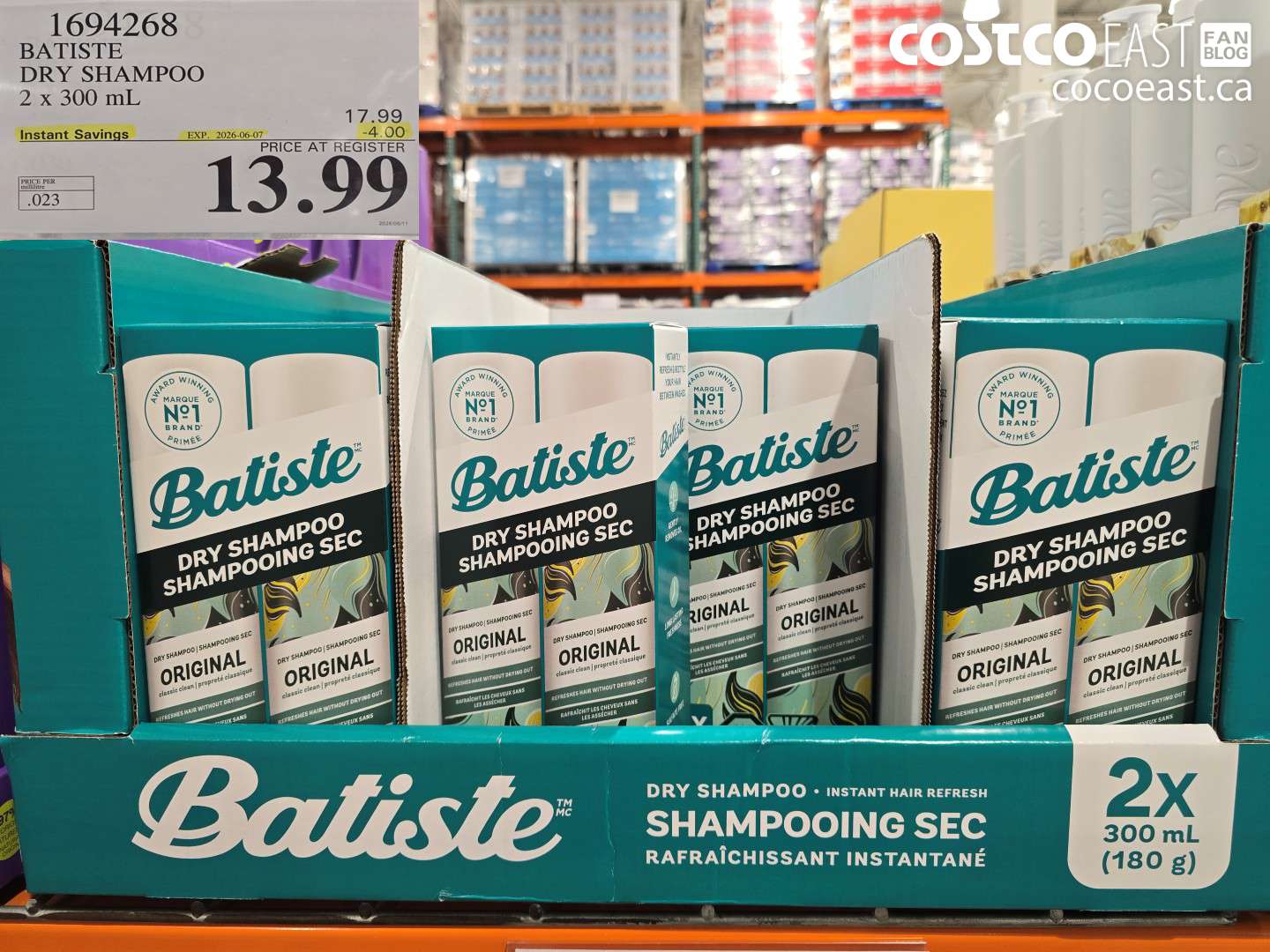 1694268 BATISTE DRY SHAMPOO 2 X 300 ML ($4.00 INSTANT SAVINGS EXPIRES ON 2026-06-07) $13.99