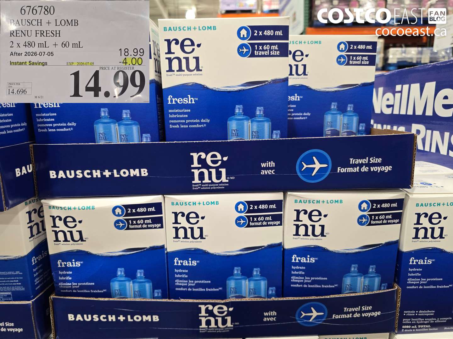 676780 BAUSCH + LOMB RENU FRESH 2 X 480 ML + 60 ML ($4.00 INSTANT SAVINGS EXPIRES ON 2026-07-05) $14.99