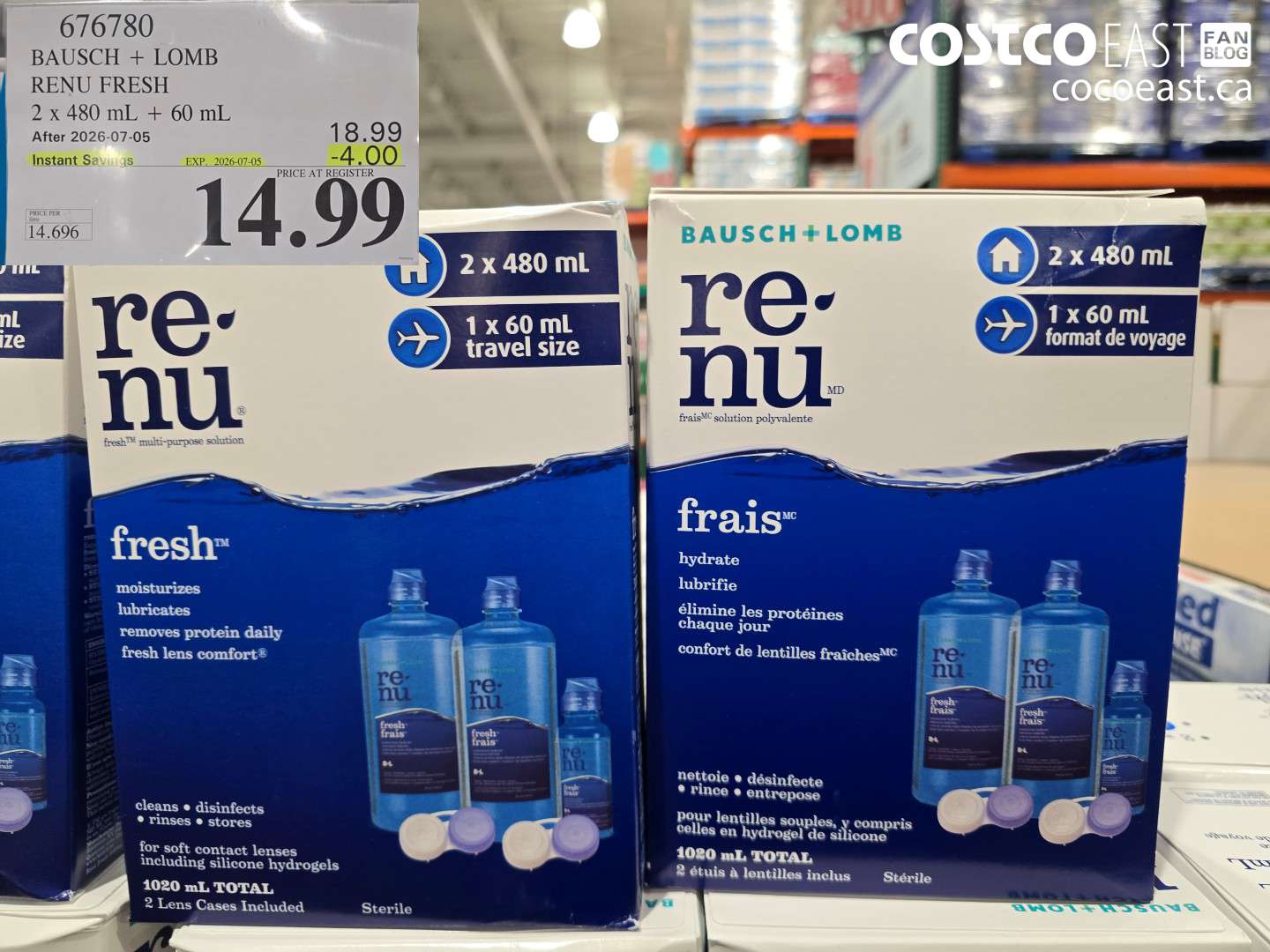 676780 BAUSCH + LOMB RENU FRESH 2 X 480 ML + 60 ML ($4.00 INSTANT SAVINGS EXPIRES ON 2026-07-05) $14.99