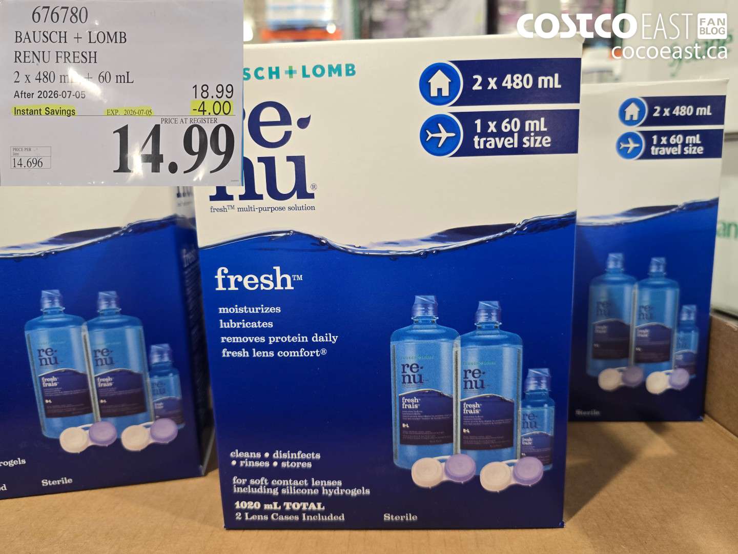 676780 BAUSCH + LOMB RENU FRESH 2 X 480 ML + 60 ML ($4.00 INSTANT SAVINGS EXPIRES ON 2026-07-05) $14.99