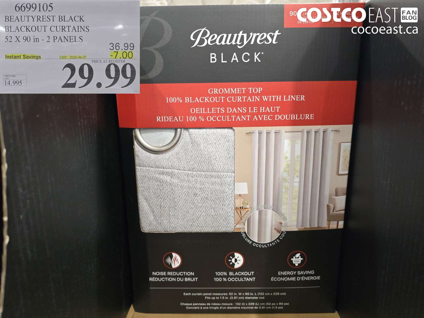 6699105 BEAUTYREST BLACK BLACKOUT CURTAINS 52 X 90 IN - 2 PANELS ($7.00 INSTANT SAVINGS EXPIRES ON 2026-06-07) $29.99