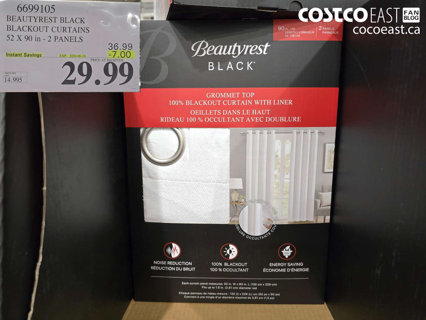 6699105 BEAUTYREST BLACK BLACKOUT CURTAINS 52 X 90 IN - 2 PANELS ($7.00 INSTANT SAVINGS EXPIRES ON 2026-06-14) $29.99