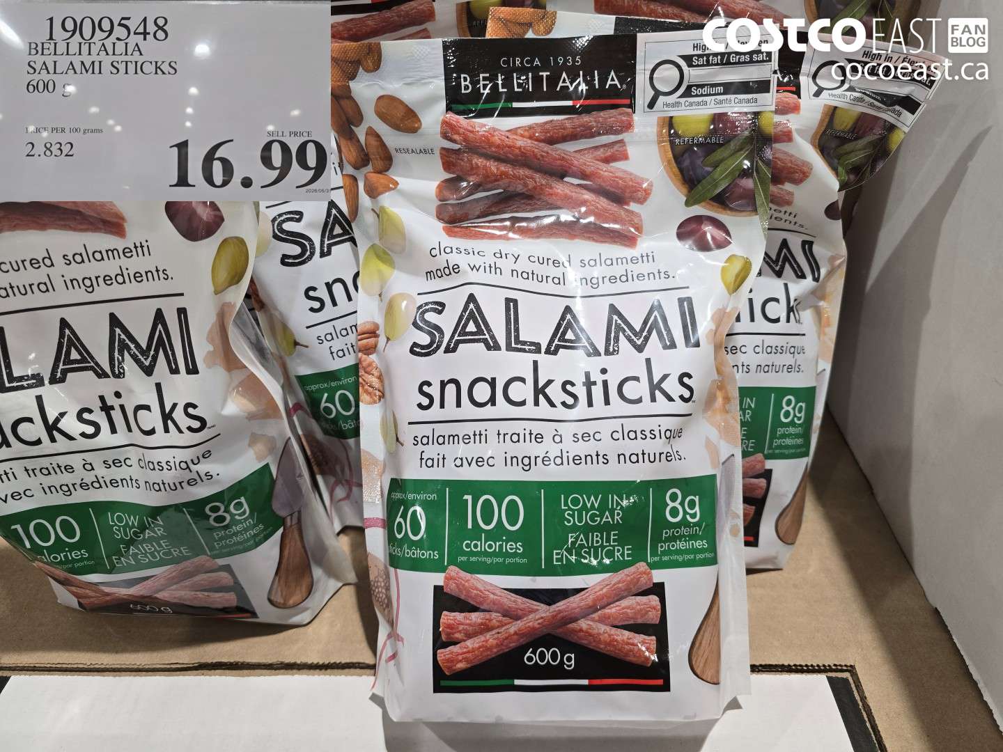 1909548 BELLITALIA SALAMI STICKS 600 G $16.99