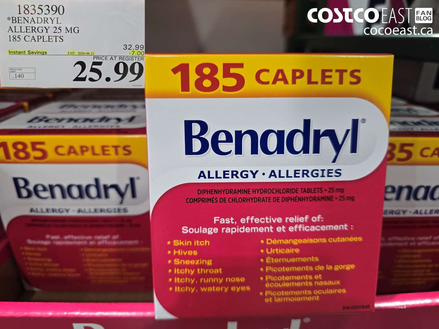 1835390 BENADRYL ALLERGY 25 MG 185 CAPLETS ($7.00 INSTANT SAVINGS EXPIRES ON 2026-06-21) $25.99
