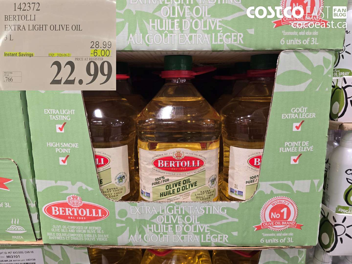 142372 BERTOLLI EXTRA LIGHT OLIVE OIL 3 L ($6.00 INSTANT SAVINGS EXPIRES ON 2026-06-21) $22.99