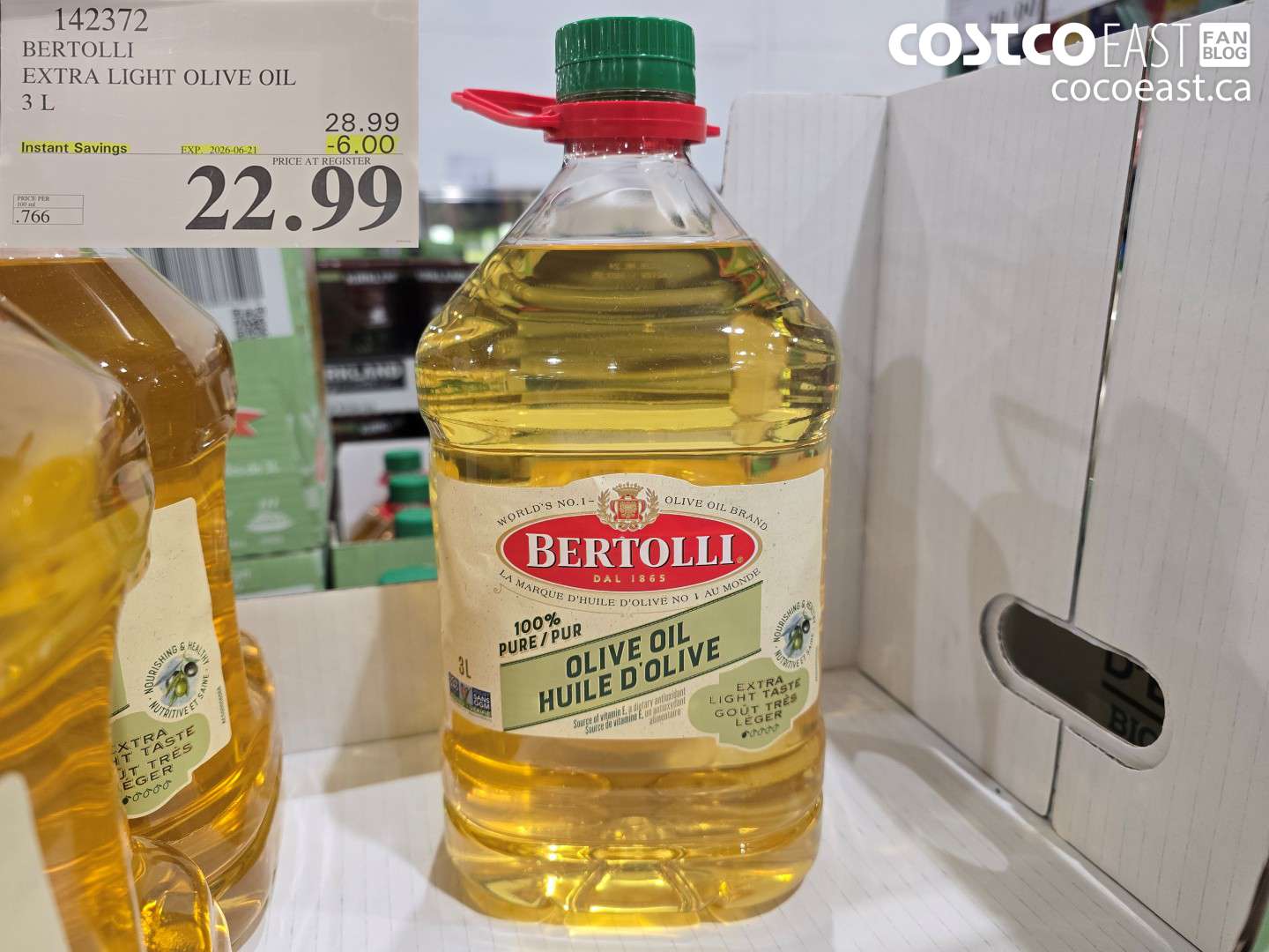 142372 BERTOLLI EXTRA LIGHT OLIVE OIL 3 L ($6.00 INSTANT SAVINGS EXPIRES ON 2026-06-21) $22.99