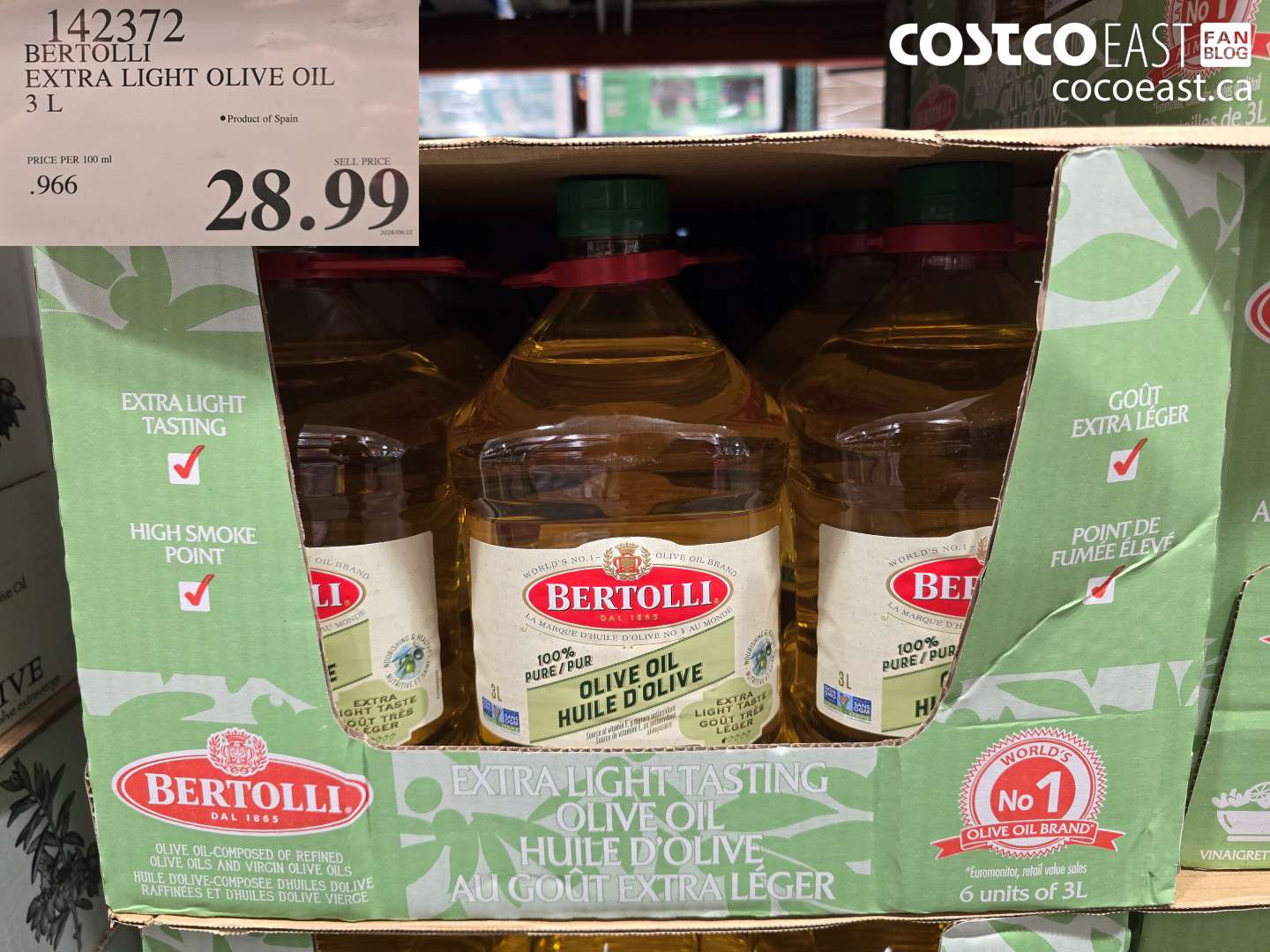 142372 BERTOLLI EXTRA LIGHT OLIVE OIL 3 L $28.99