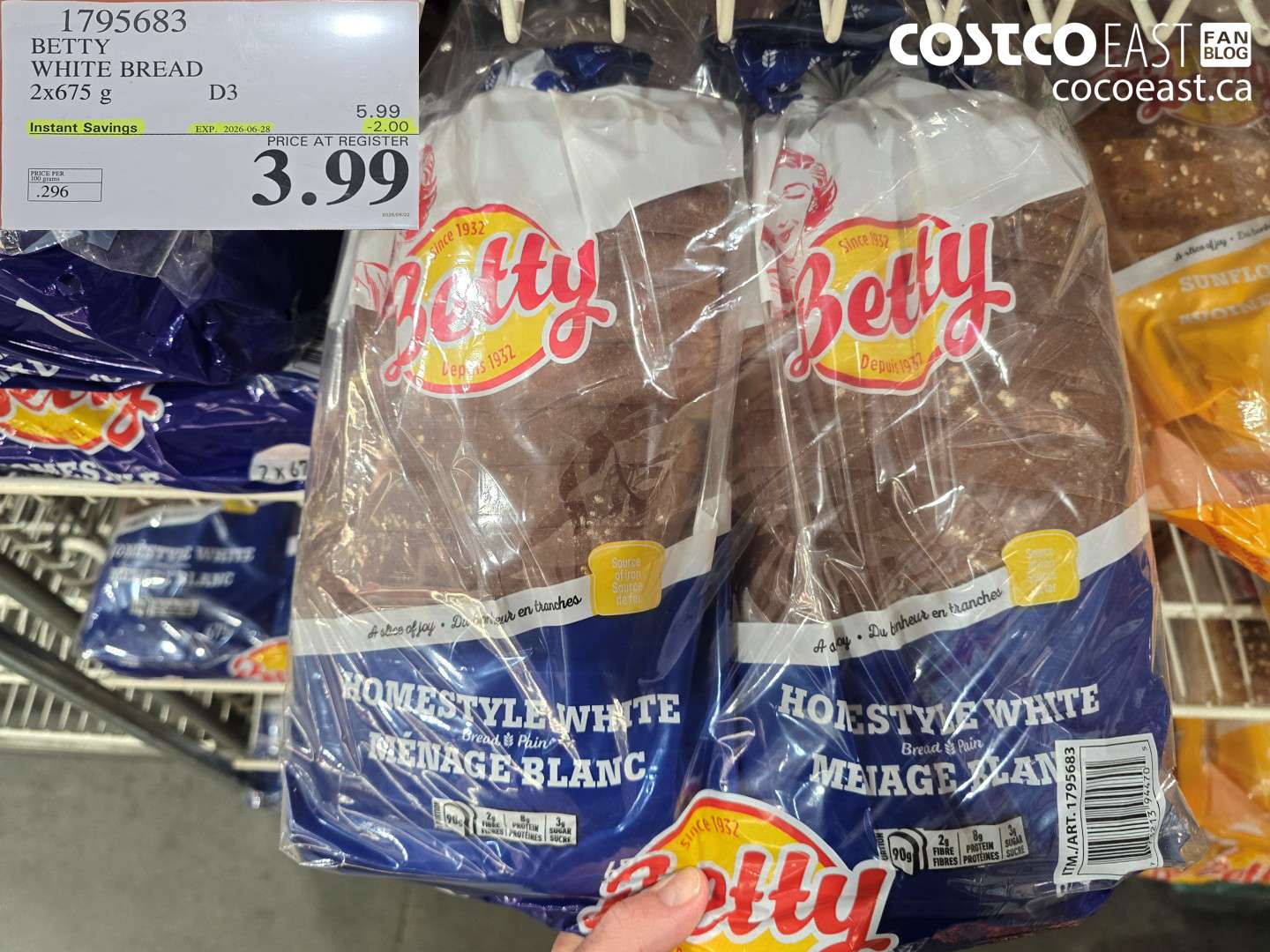 1795683 BETTY WHITE BREAD 2X675 G ($2.00 INSTANT SAVINGS EXPIRES ON 2026-06-28) $3.99
