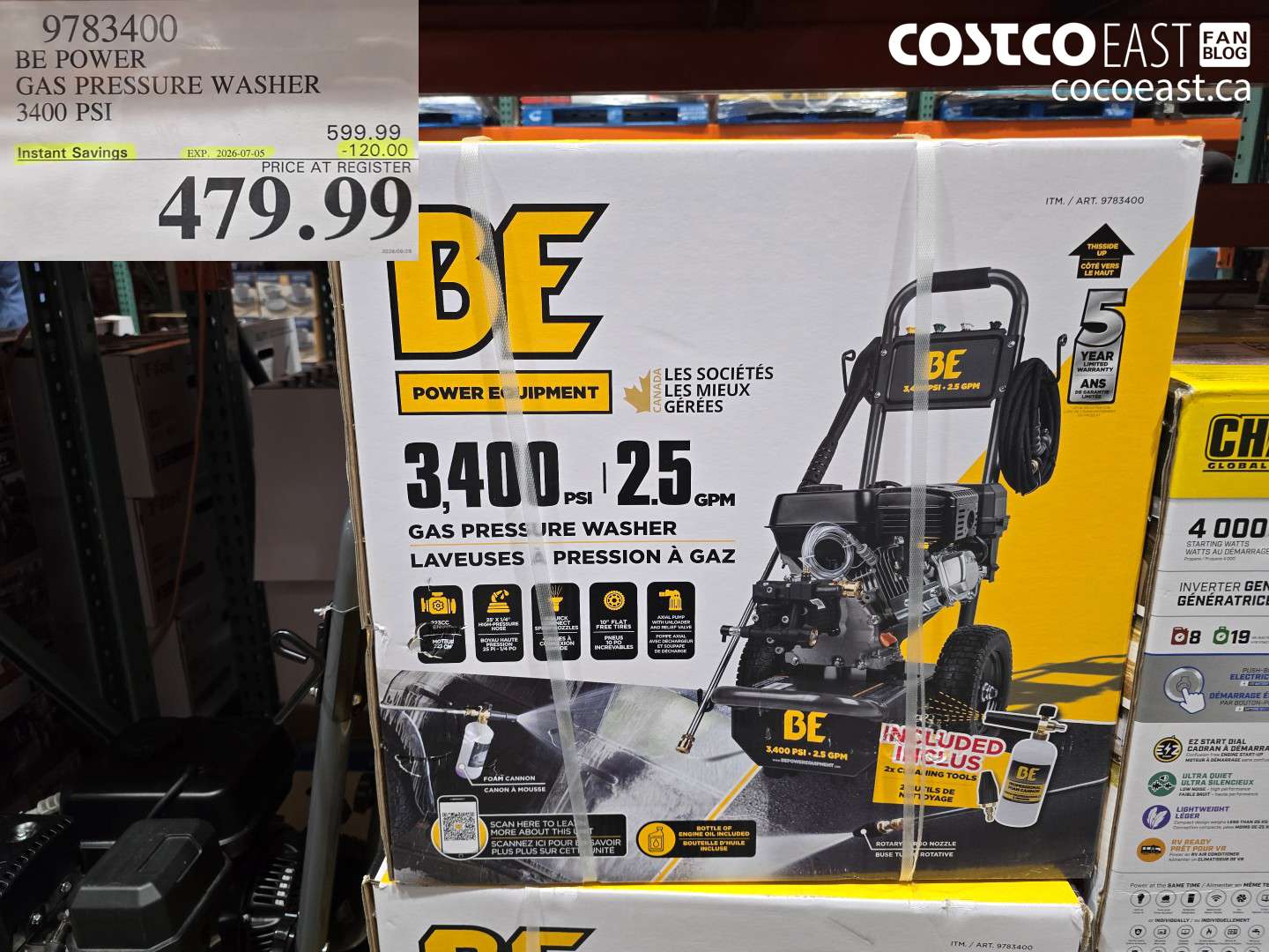 9783400 BE POWER GAS PRESSURE WASHER 3400 PSI ($120.00 INSTANT SAVINGS EXPIRES ON 2026-07-05) $479.99