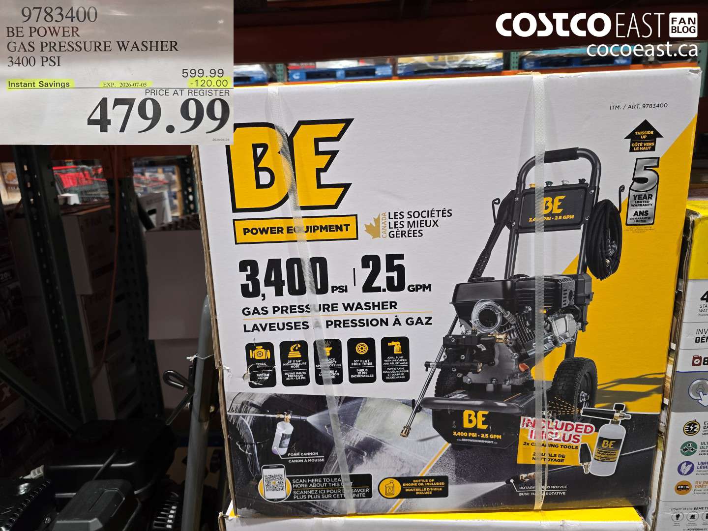 9783400 BE POWER GAS PRESSURE WASHER 3400 PSI ($120.00 INSTANT SAVINGS EXPIRES ON 2026-07-05) $479.99