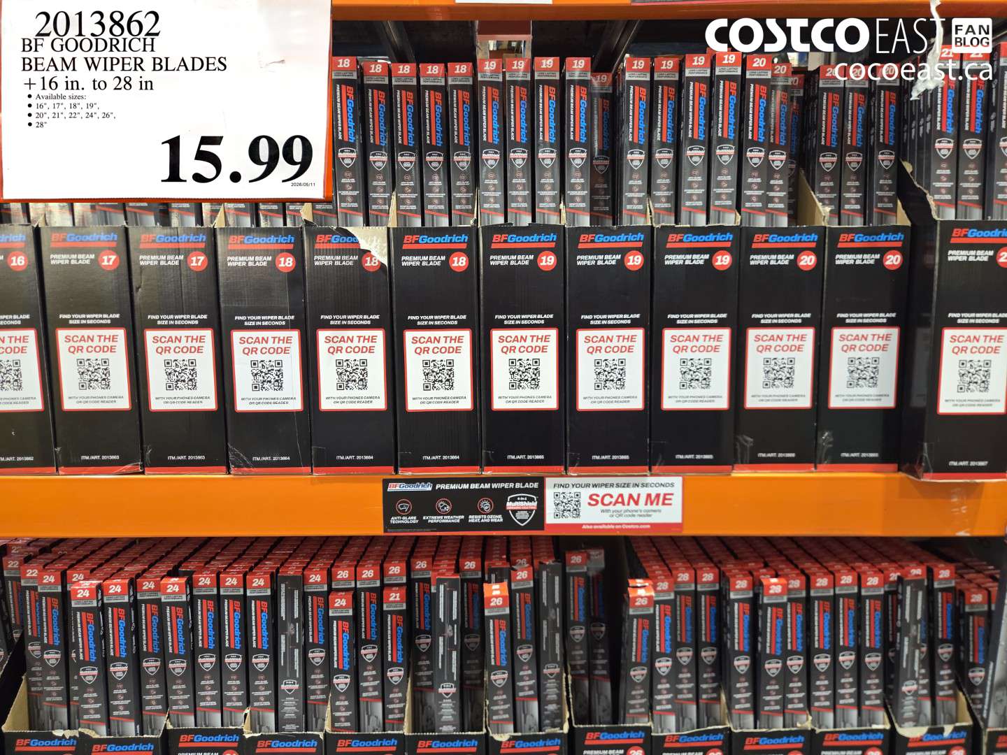 2013862 BF GOODRICH BEAM WIPER BLADES 16 IN TO 28 IN $15.99
