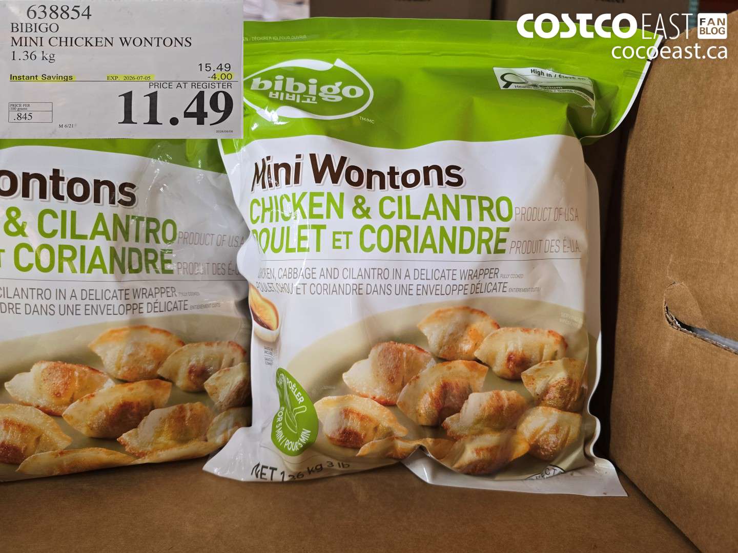 638854 BIBIGO MINI CHICKEN WONTONS 1.36 KG ($4.00 INSTANT SAVINGS EXPIRES ON 2026-07-05) $11.49