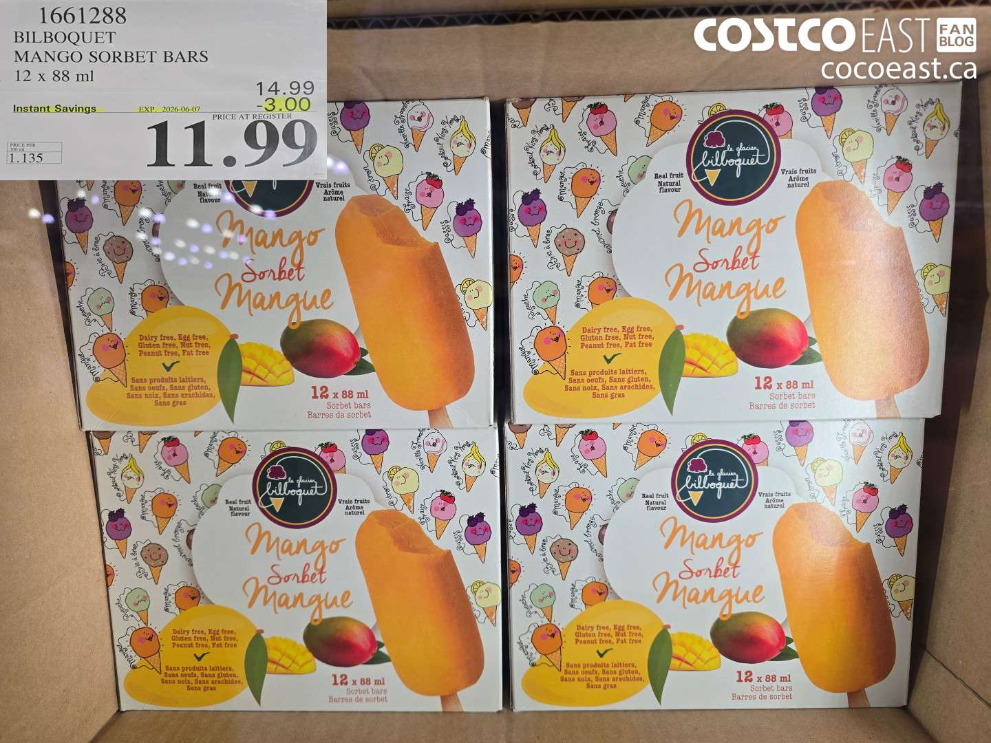 1661288 BILBOQUET MANGO SORBET BARS 12 X 88 ML ($3.00 INSTANT SAVINGS EXPIRES ON 2026-06-07) $11.99