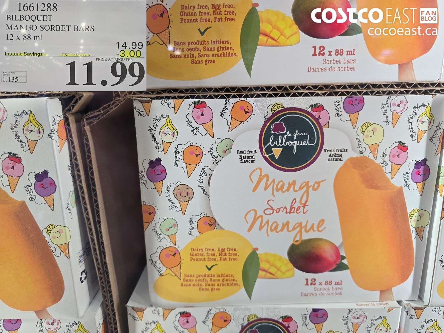 1661288 BILBOQUET MANGO SORBET BARS 12 X 88 ML ($3.00 INSTANT SAVINGS EXPIRES ON 2026-06-07) $11.99