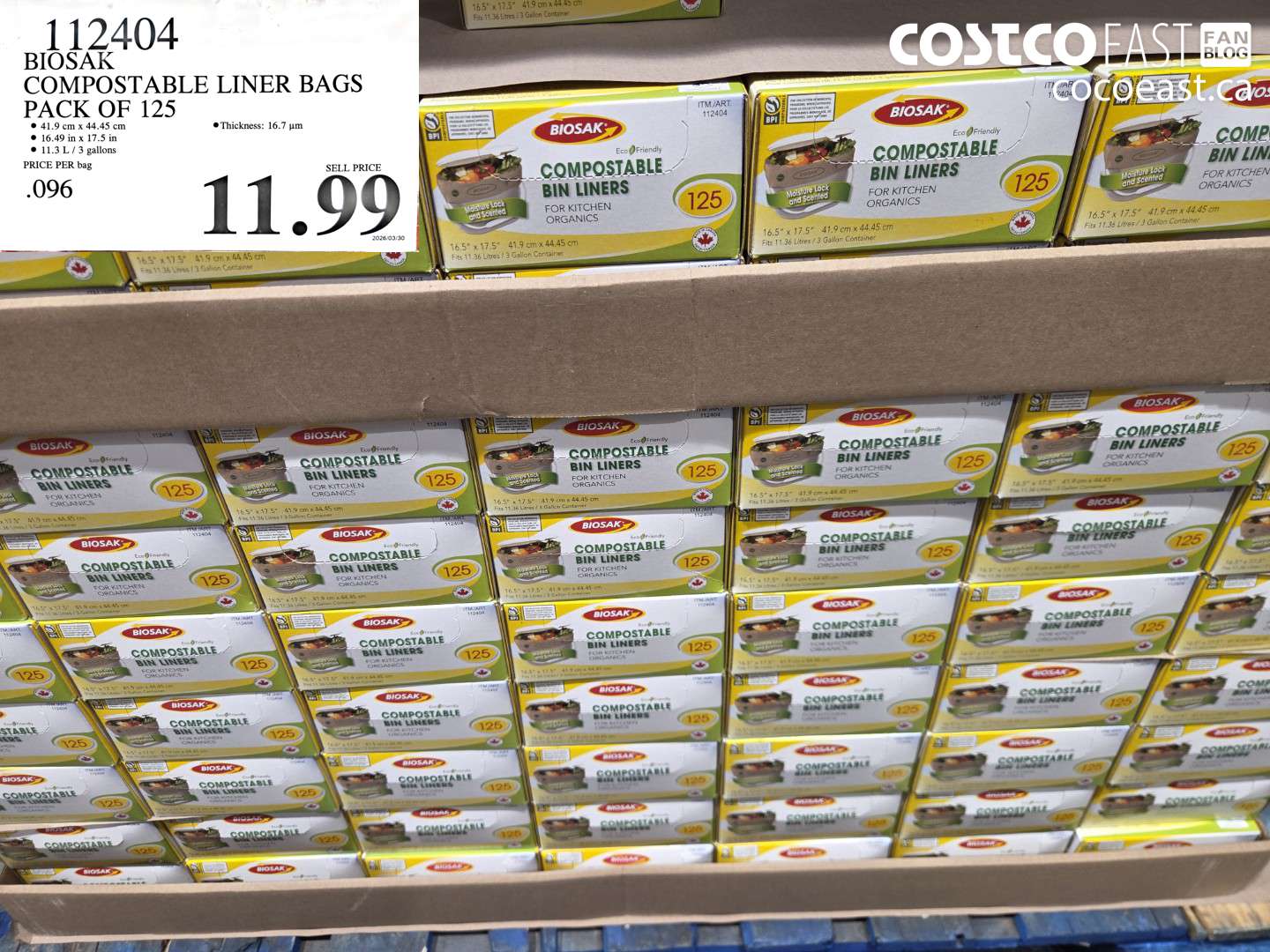 112404 BIOSAK COMPOSTABLE LINER BAGS PACK OF 125 $11.99