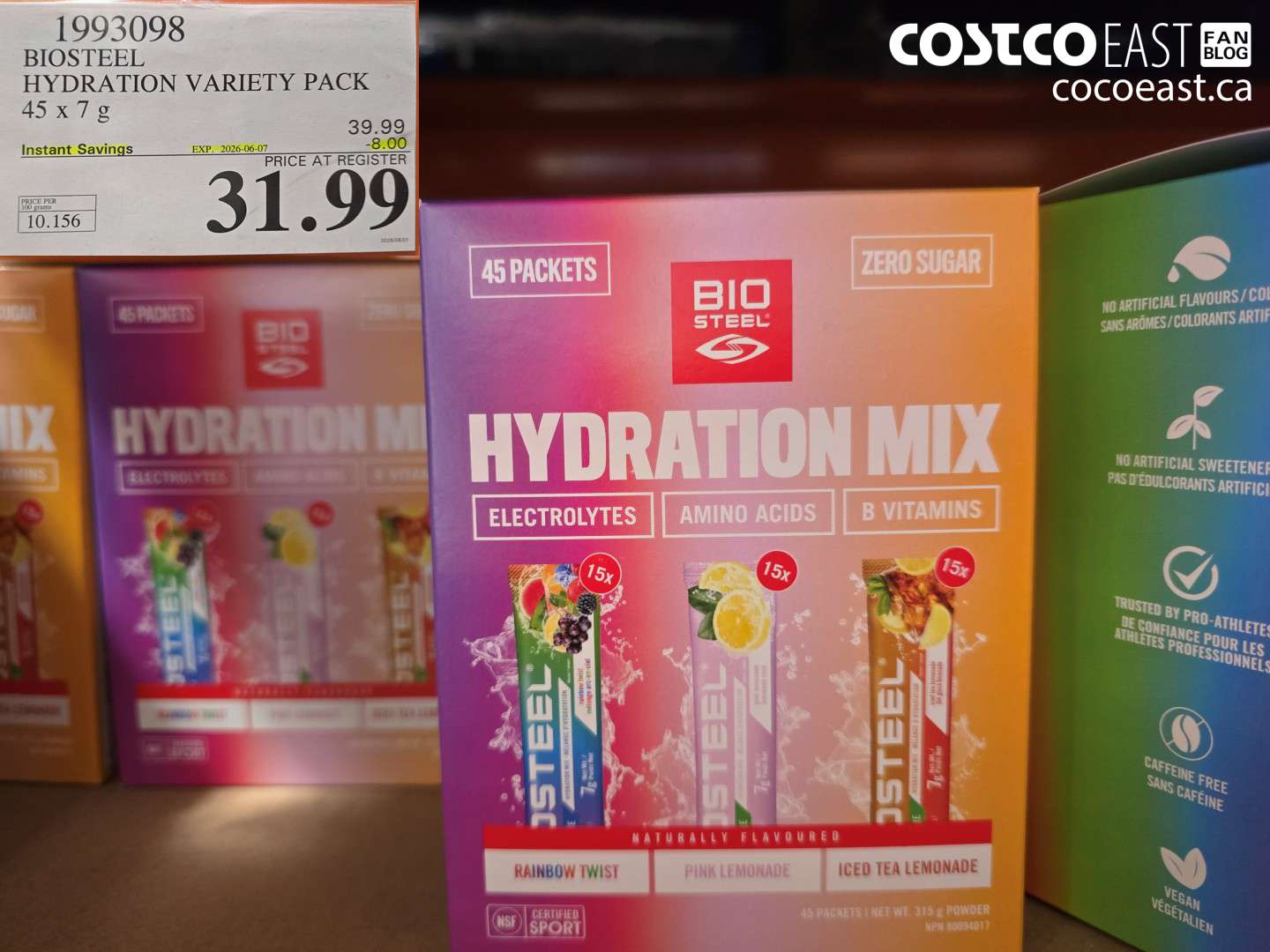 1993098 BIOSTEEL HYDRATION VARIETY PACK 45 X 7 G ($8.00 INSTANT SAVINGS EXPIRES ON 2026-06-07) $31.99