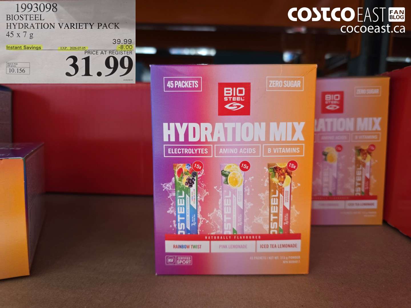 1993098 BIOSTEEL HYDRATION VARIETY PACK 45 X 7 G ($8.00 INSTANT SAVINGS EXPIRES ON 2026-07-05) $31.99