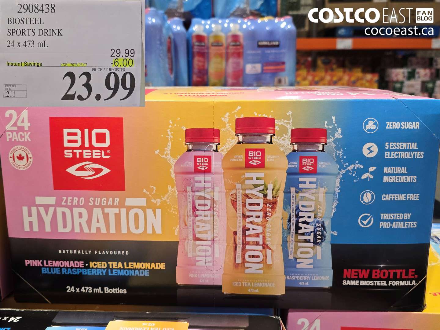 2908438 BIOSTEEL SPORTS DRINK 24 X 473 ML ($6.00 INSTANT SAVINGS EXPIRES ON 2026-06-07) $23.99