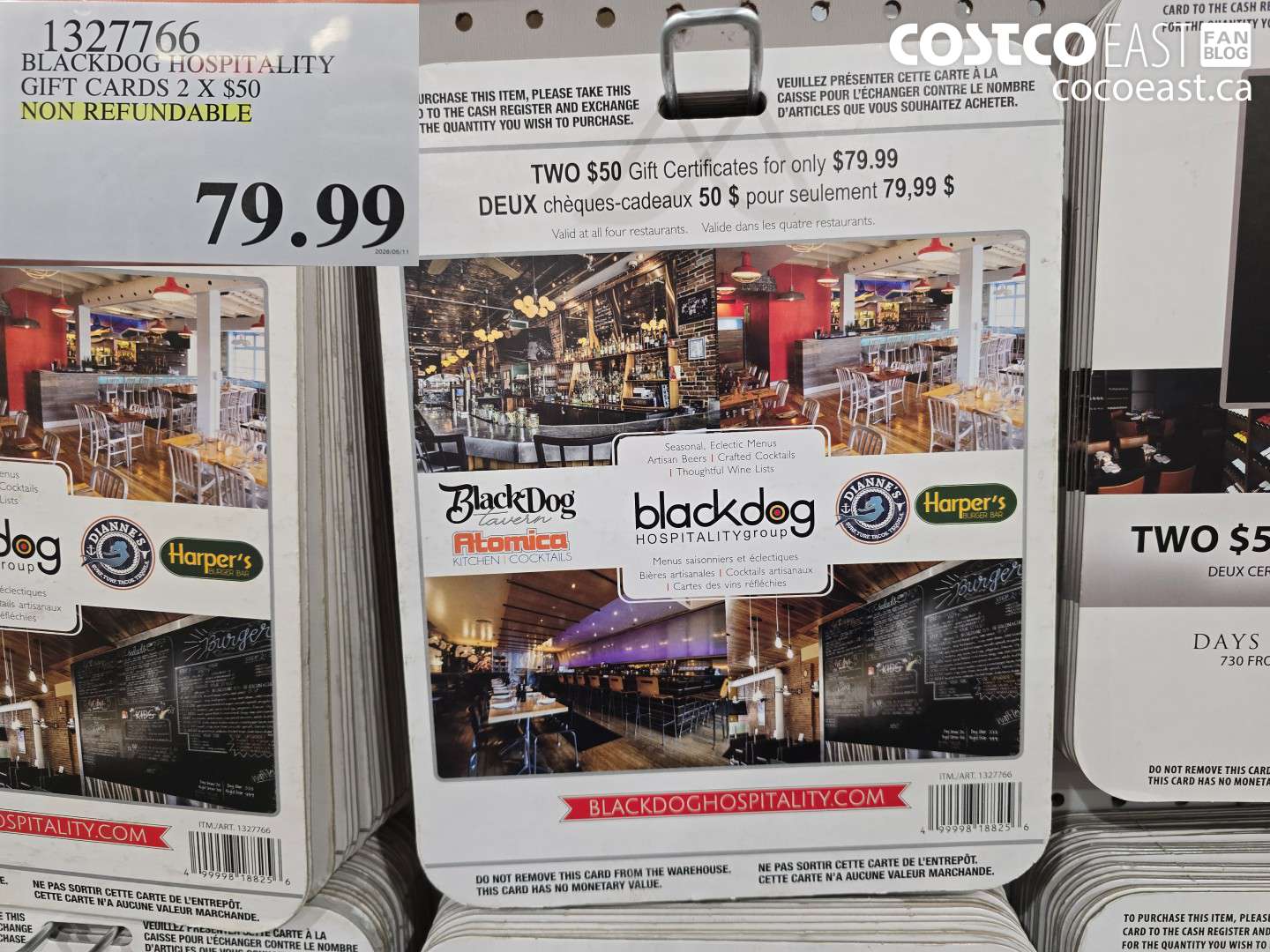 1327766 BLACKDOG HOSPITALITY GIFT CARDS 2 X $50 NON REFUNDABLE $79.99