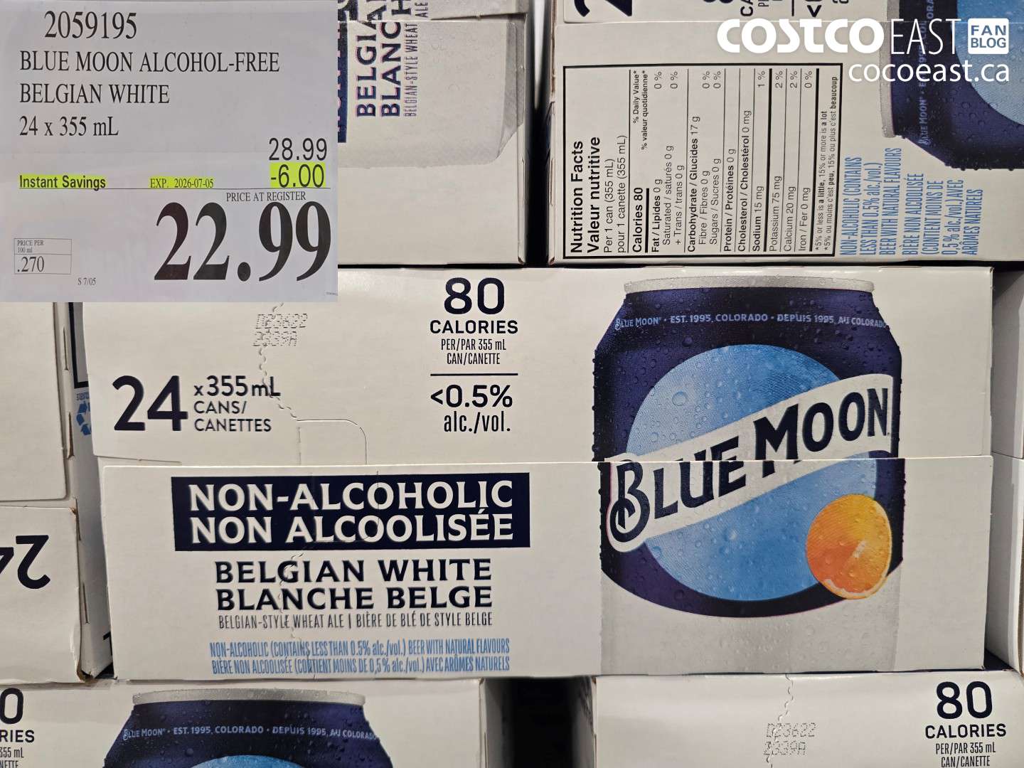 2059195 BLUE MOON ALCOHOL-FREE BELGIAN WHITE 24 X 355 ML ($6.00 INSTANT SAVINGS EXPIRES ON 2026-07-05) $22.99