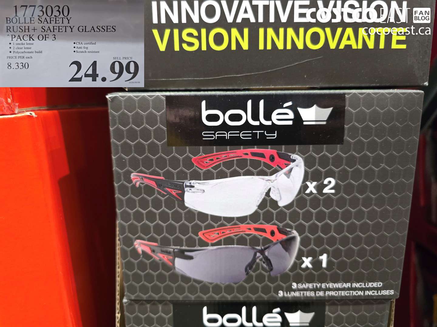 1773030 BOLLE SAFETY RUSH+ SAFETY GLASSES PACK OF 3 $24.99