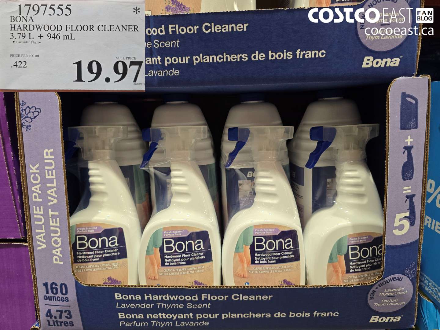 1797555 BONA HARDWOOD FLOOR CLEANER 3.79 L + 946 ML $19.97