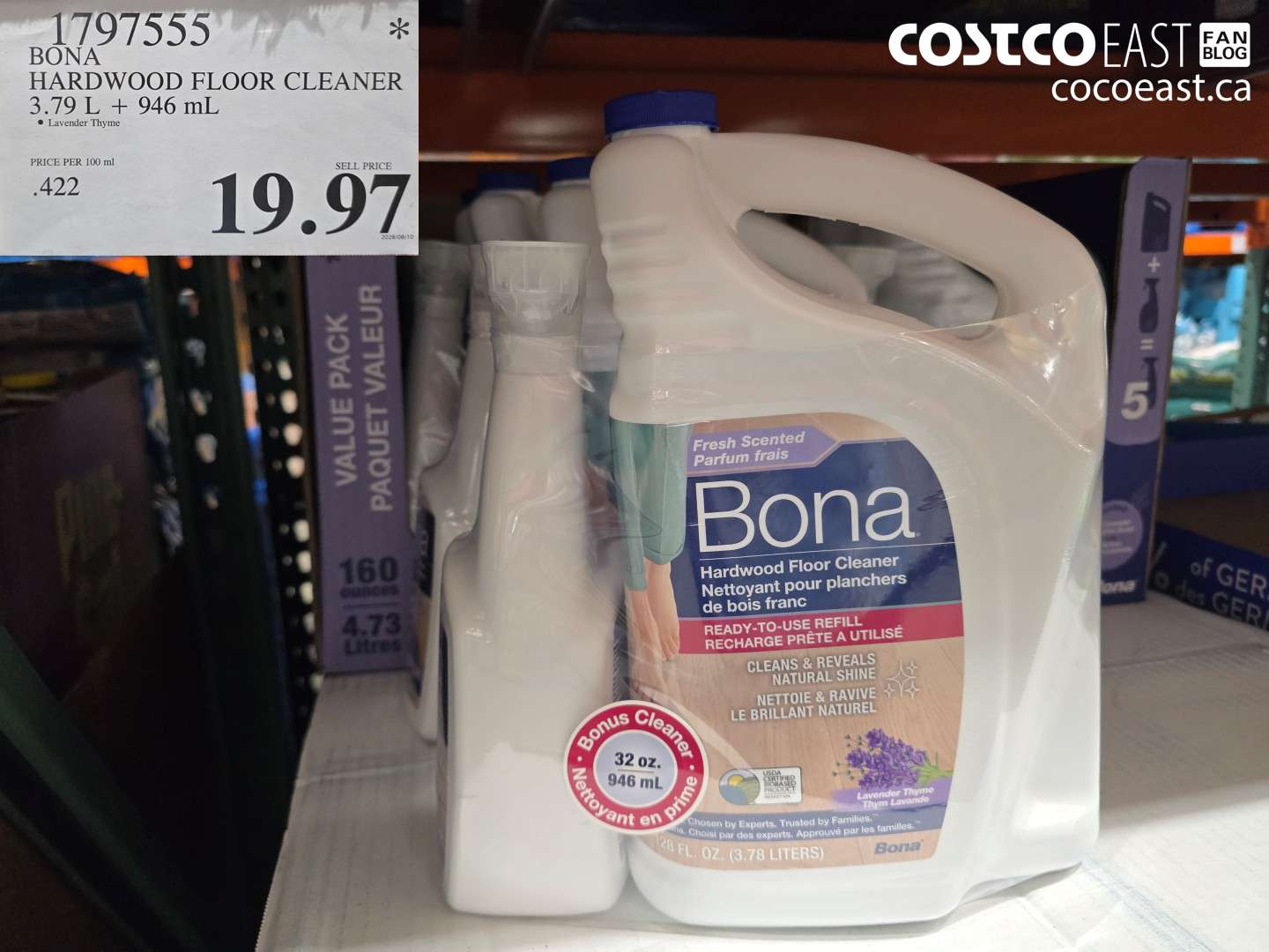 1797555 BONA HARDWOOD FLOOR CLEANER 3.79 L + 946 ML $19.97