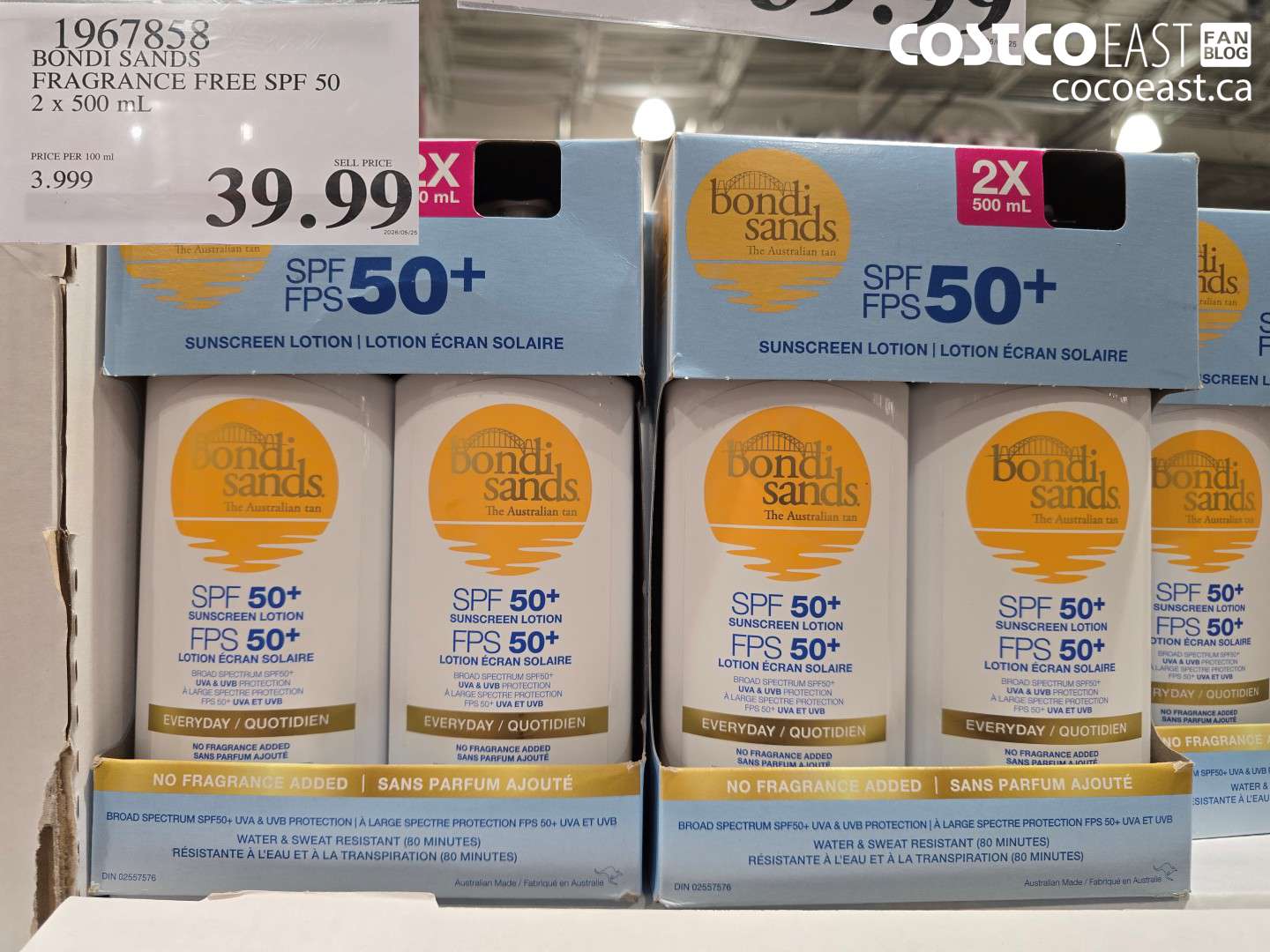 1967858 BONDI SANDS FRAGRANCE FREE SPF 50 2 X 500 ML $39.99