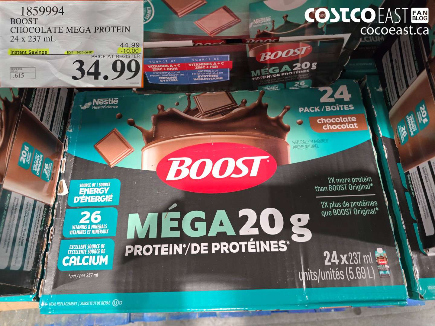 1859994 BOOST CHOCOLATE MEGA PROTEIN 24 X 237 ML ($10.00 INSTANT SAVINGS EXPIRES ON 2026-06-07) $34.99