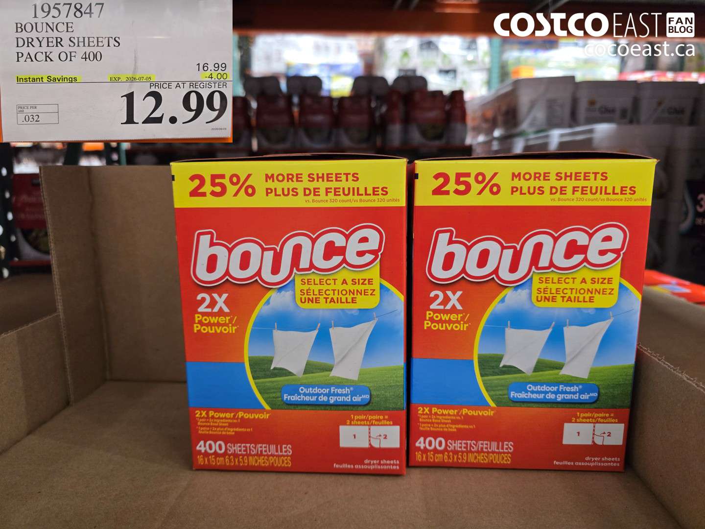 1957847 BOUNCE DRYER SHEETS PACK OF 400 ($4.00 INSTANT SAVINGS EXPIRES ON 2026-07-05) $12.99