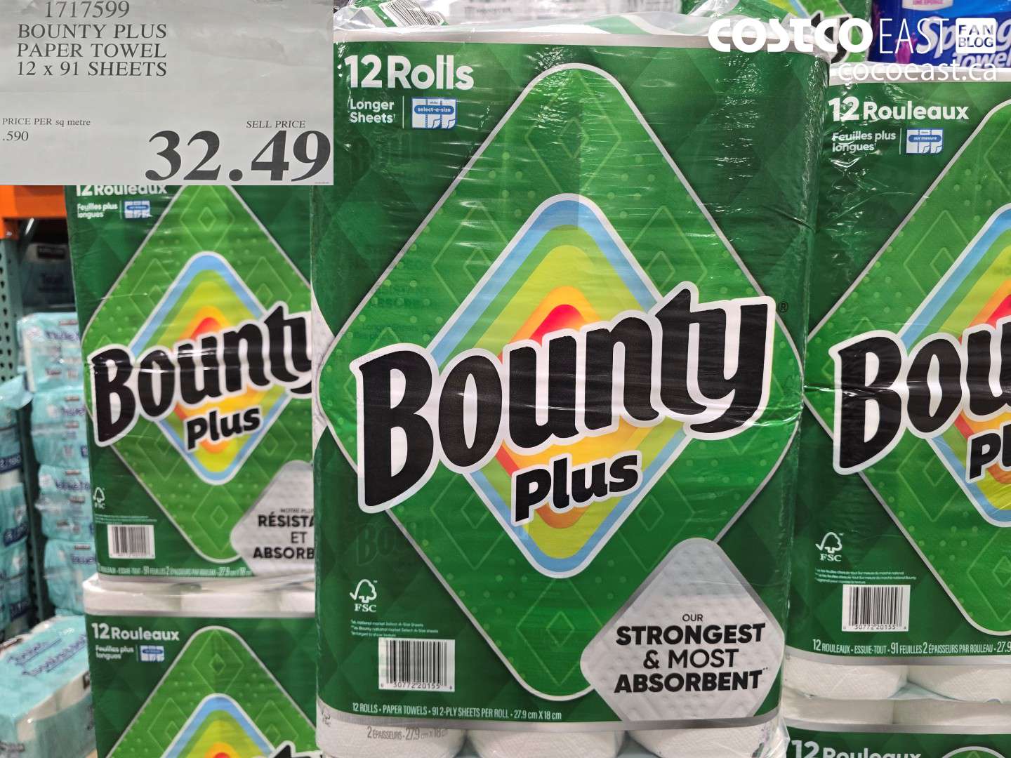 1717599 BOUNTY PLUS PAPER TOWEL 12 X 91 SHEETS $32.49