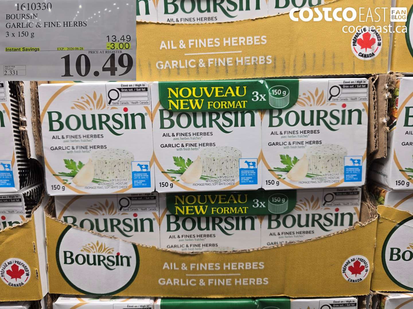 1610330 BOURSIN GARLIC & FINE HERBS 3 X 150 G ($3.00 INSTANT SAVINGS EXPIRES ON 2026-06-28) $10.49