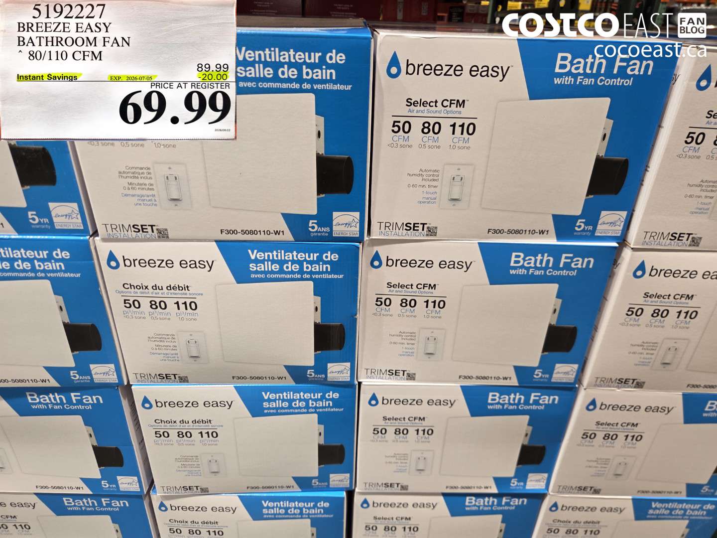 5192227 BREEZE EASY BATHROOM FAN ($20.00 INSTANT SAVINGS EXPIRES ON 2026-07-05) $69.99