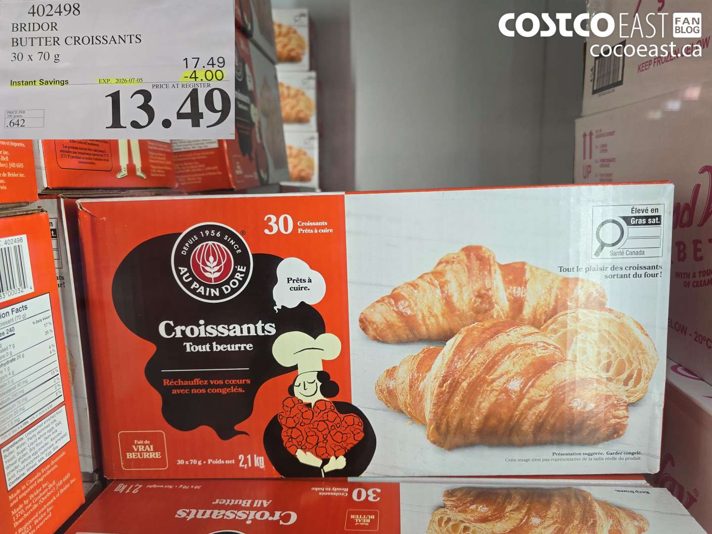 402498 BRIDOR BUTTER CROISSANTS 30 X 70 G ($4.00 INSTANT SAVINGS EXPIRES ON 2026-07-05) $13.49