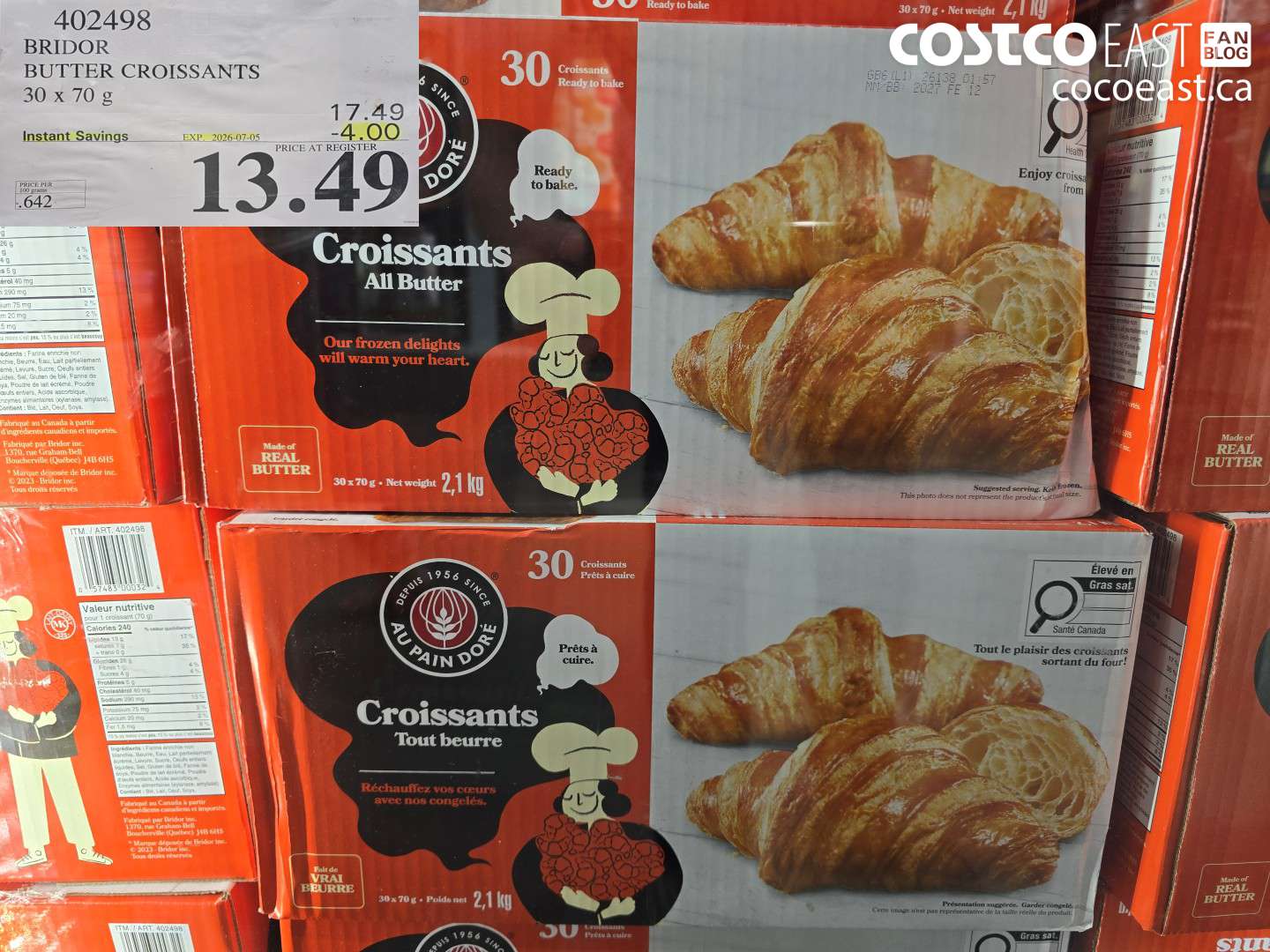 402498 BRIDOR BUTTER CROISSANTS 30 X 70 G ($4.00 INSTANT SAVINGS EXPIRES ON 2026-07-05) $13.49