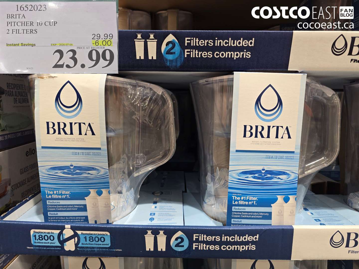 1652023 BRITA PITCHER 10 CUP 2 FILTERS ($6.00 INSTANT SAVINGS EXPIRES ON 2026-07-05) $23.99