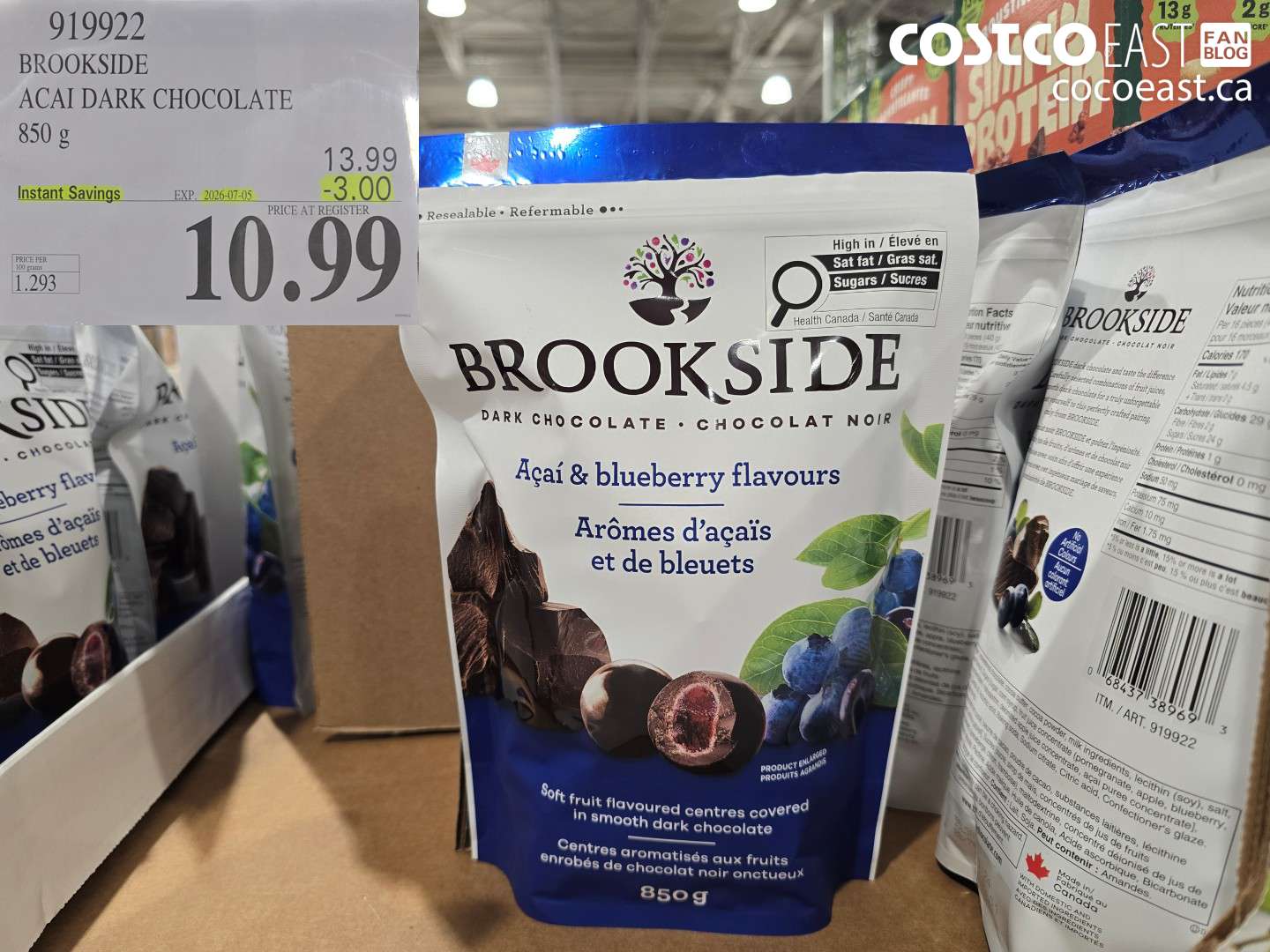 919922 BROOKSIDE ACAI DARK CHOCOLATE 850 G ($3.00 INSTANT SAVINGS EXPIRES ON 2026-07-05) $10.99