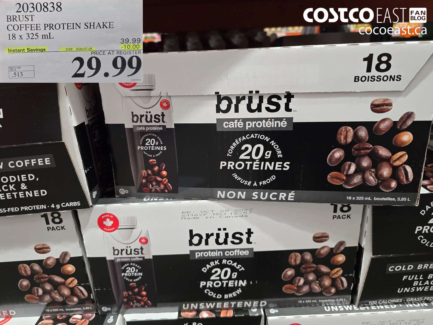 2030838 BRUST COFFEE PROTEIN SHAKE 18 X 325 ML ($10.00 INSTANT SAVINGS EXPIRES ON 2026-07-05) $29.99