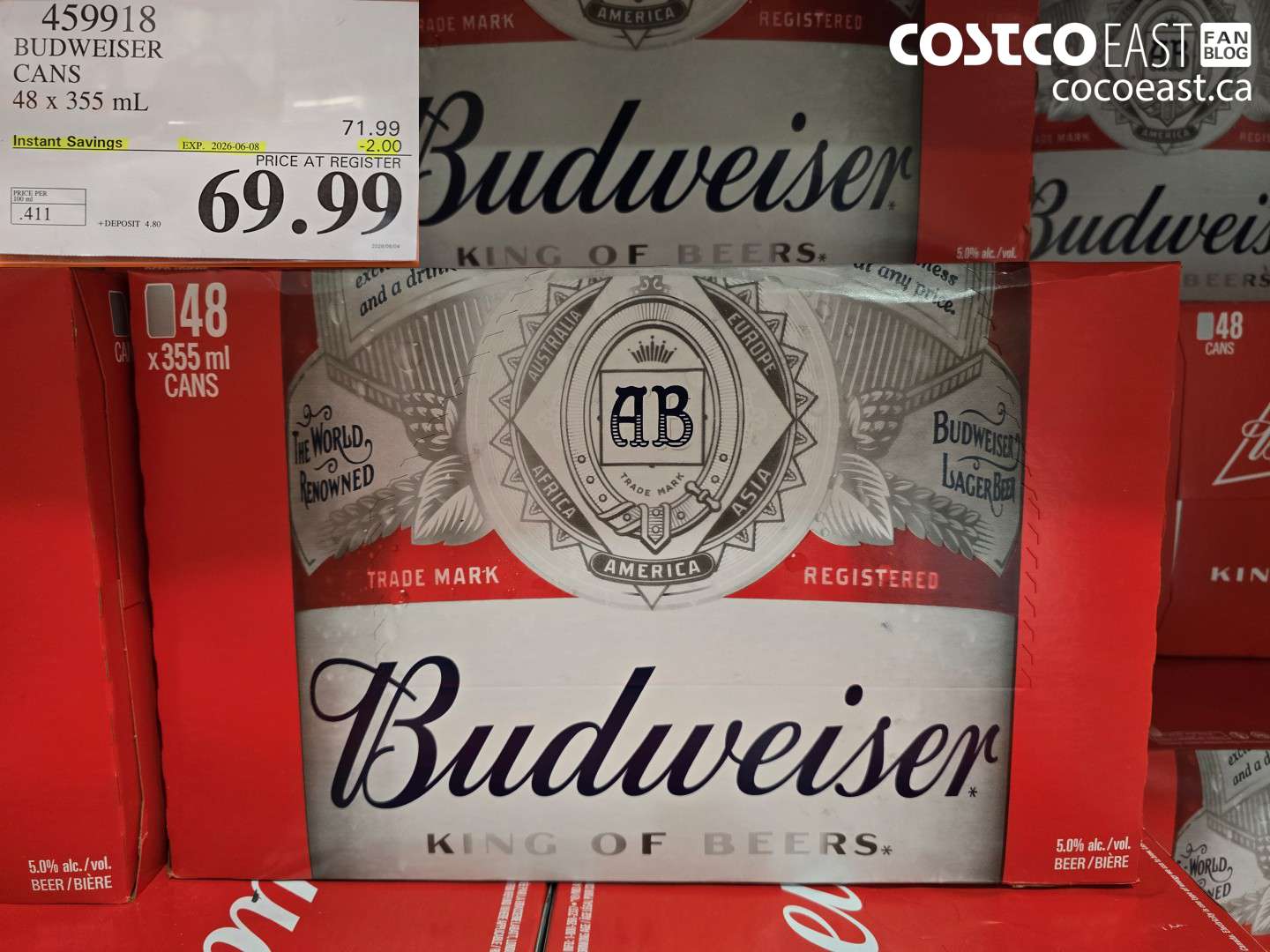 459918 BUDWEISER CANS 48 X 355 ML ($2.00 INSTANT SAVINGS EXPIRES ON 2026-06-08) $69.99