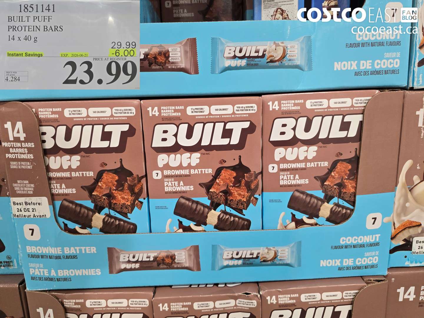 1851141 BUILT PUFF PROTEIN BARS 14 X 40 G ($6.00 INSTANT SAVINGS EXPIRES ON 2026-06-21) $23.99