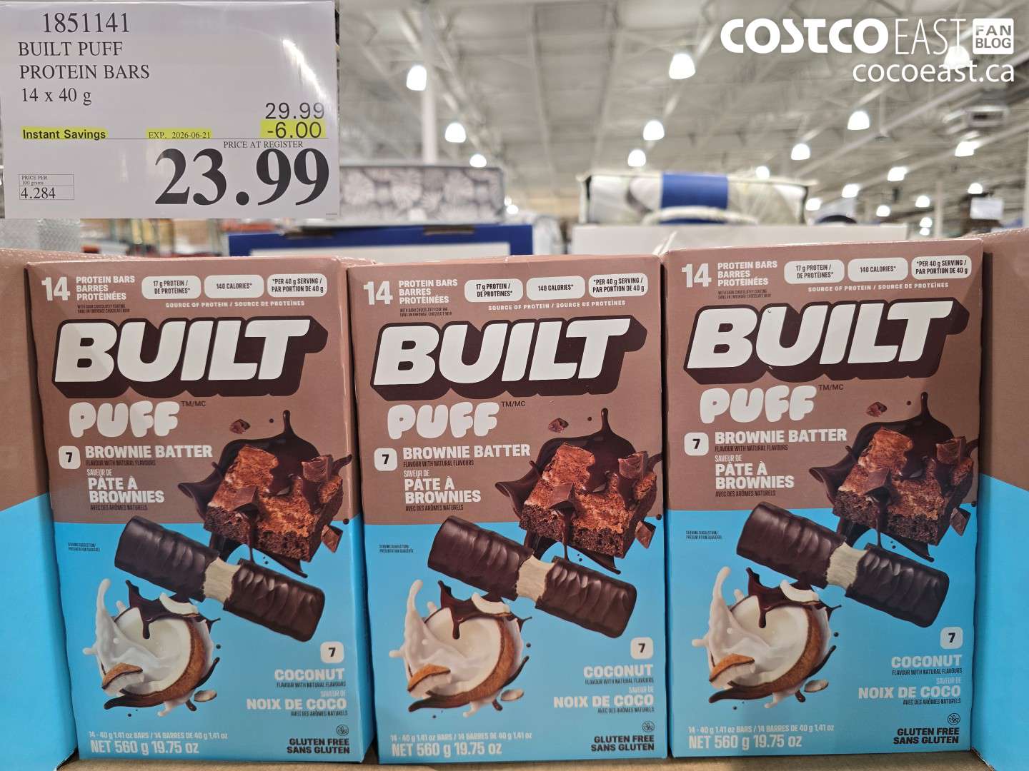 1851141 BUILT PUFF PROTEIN BARS 14 X 40 G ($6.00 INSTANT SAVINGS EXPIRES ON 2026-06-21) $23.99
