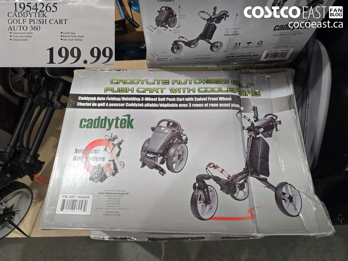 1954265 CADDYTEK GOLF PUSH CART AUTO 360 $199.99