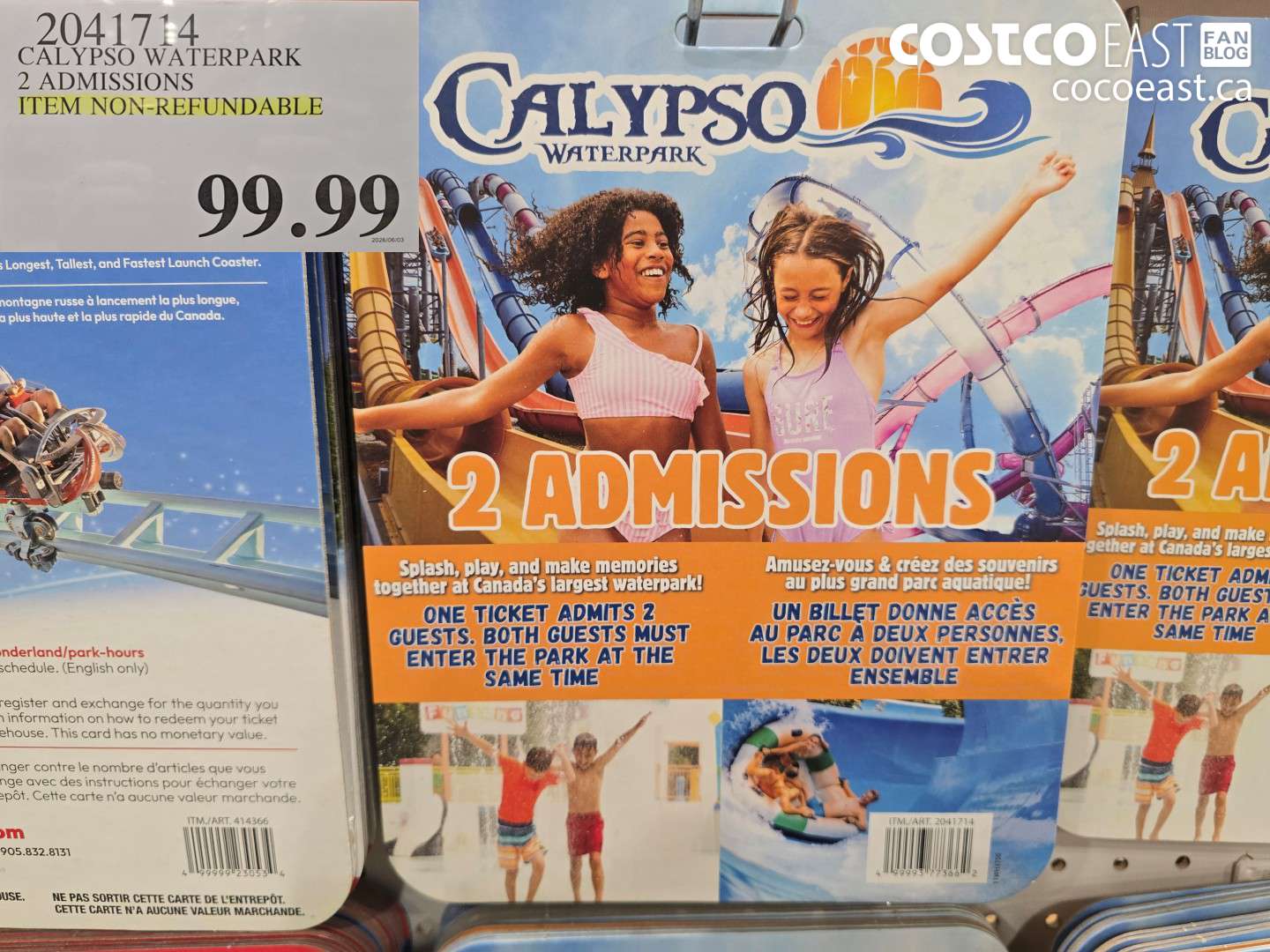 2041714 CALYPSO WATERPARK 2 ADMISSIONS $99.99