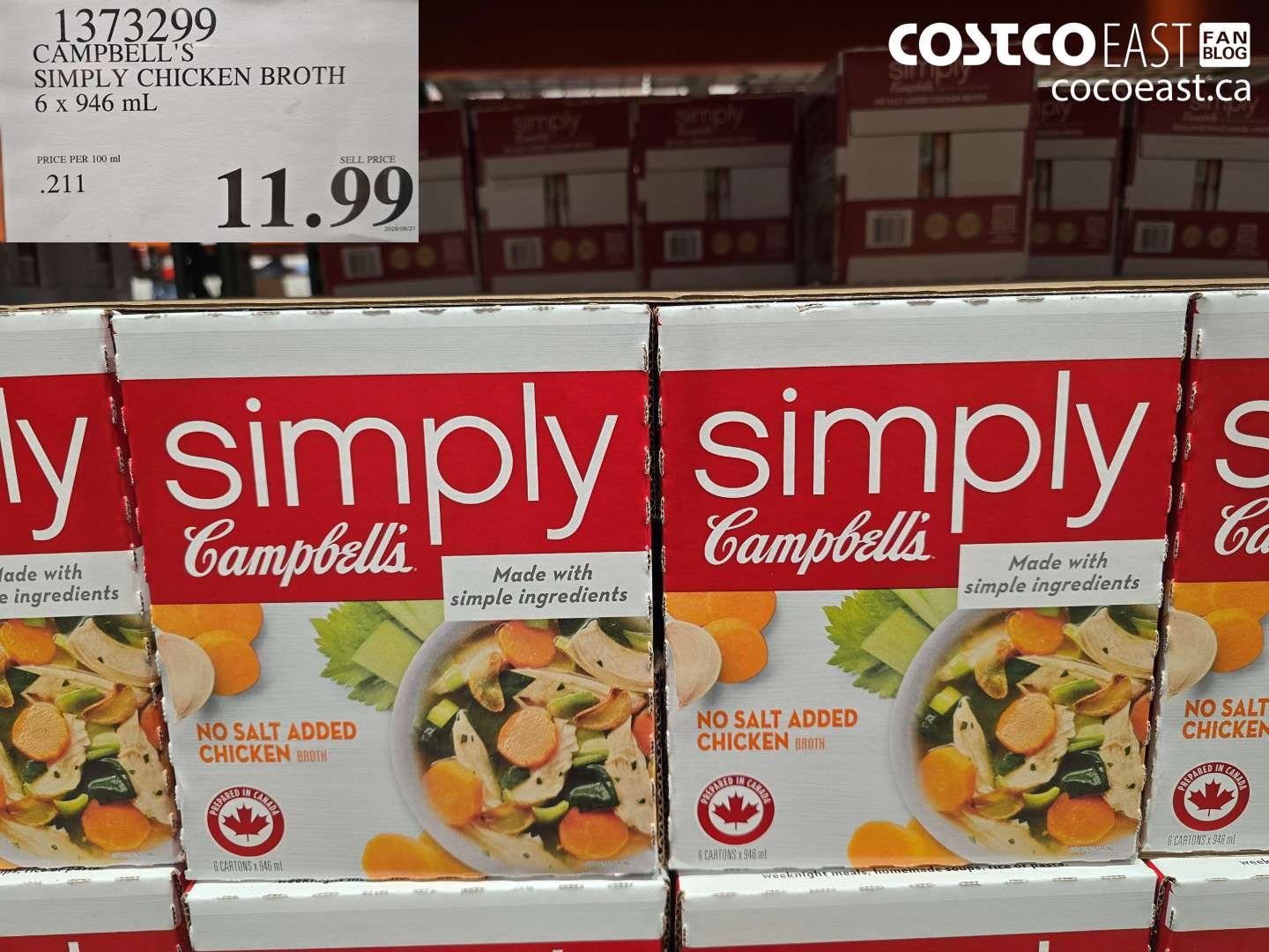 1373299 CAMPBELL'S SIMPLY CHICKEN BROTH 6 X 946 ML $11.99