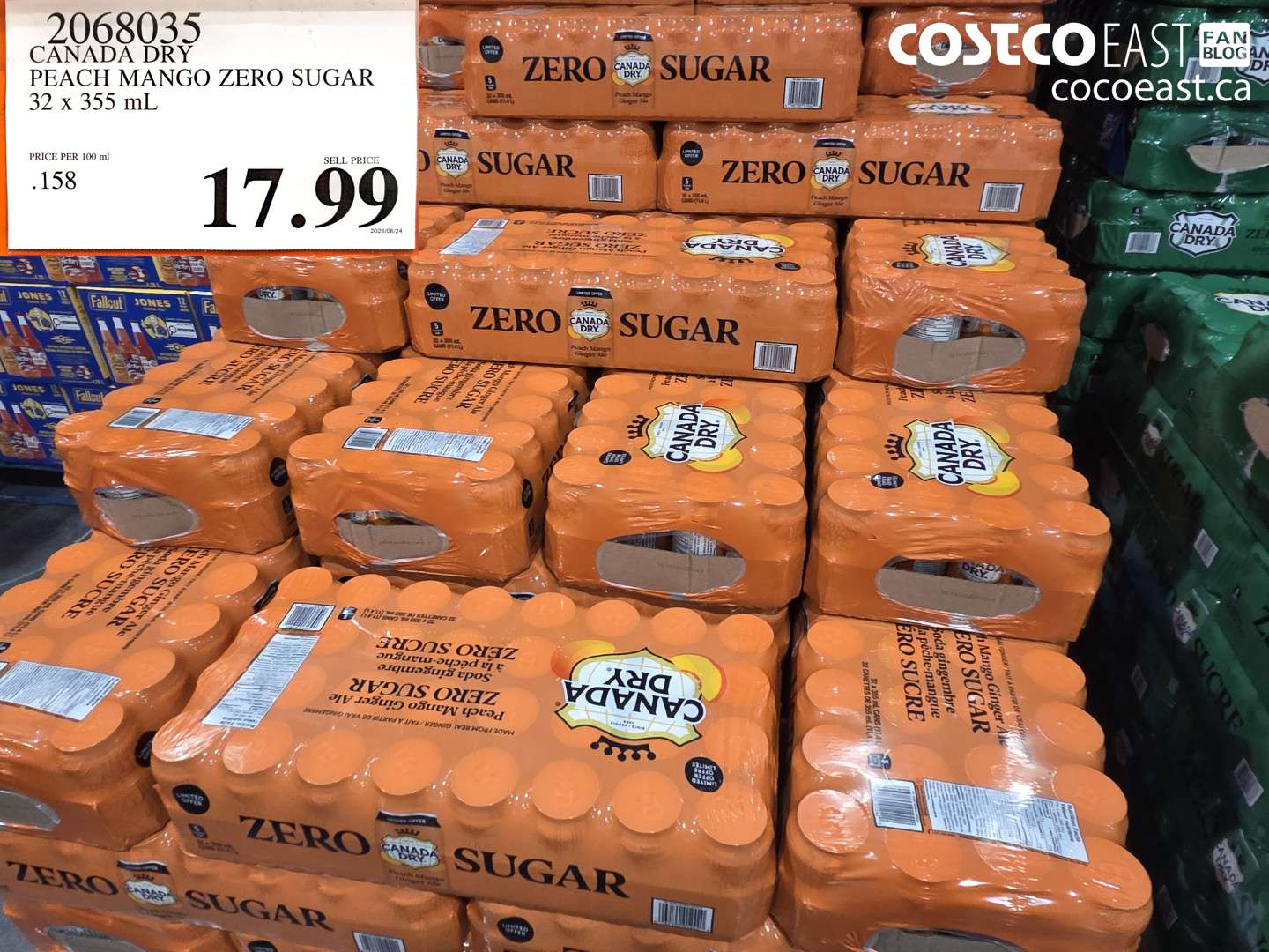 2068035 CANADA DRY PEACH MANGO ZERO SUGAR 32 X 355 ML $17.99