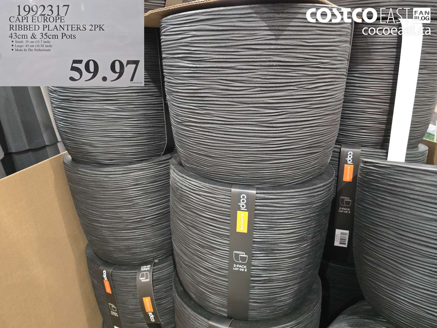 1992317 CAPI EUROPE RIBBED PLANTERS 2PK 43 CM & 35 CM POTS $59.97
