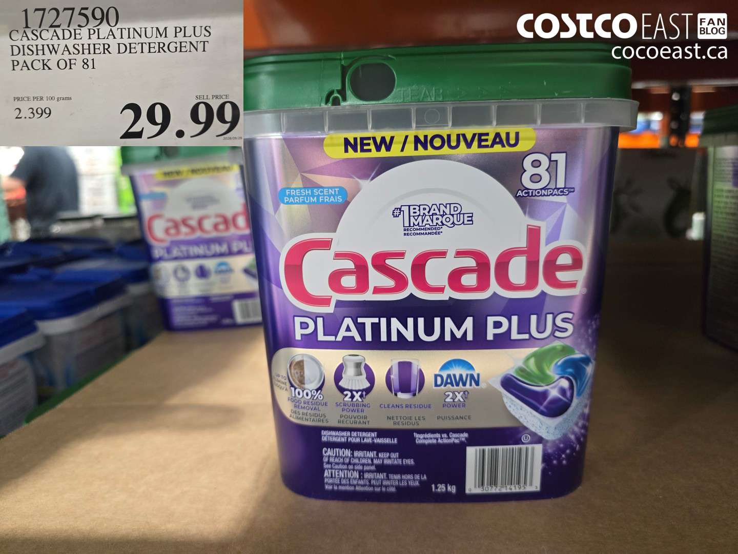 1727590 CASCADE PLATINUM PLUS DISHWASHER DETERGENT PACK OF 81 $29.99